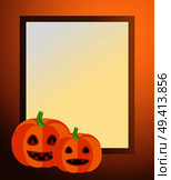 Halloween empty photo frame with traditional pumpkin lanterns that have flame in eyes and scary faces, and wax candles vector illustration.. Photo Frame with Pumpkin Lanterns and Candles. Стоковая иллюстрация, агентство Ingram Publishing / Фотобанк Лори