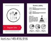 Diagram data and business liability posters depicting charts and diagrams with percentage, additional information and icons vector illustration. Diagram Data and Business Liability Vector Illustration. Стоковая иллюстрация, агентство Ingram Publishing / Фотобанк Лори