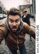 A man with a surprised look on his face, eyebrows raised and mouth slightly agape. Стоковое AI-изображение, AI-художник Данила Большаков / Фотобанк Лори