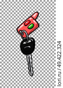 Car keys with red and green buttons from glamorous pink cabriolet isolated on transparent background. Cartoon keys from girlish car just from car showroom vector illustration. Drawn car keys icon.. Glamorous Pink Car Keys Isolated Illustration. Стоковая иллюстрация, агентство Ingram Publishing / Фотобанк Лори