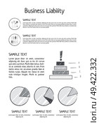 Business liability presentation with data represented by bar graphs and pie charts. Vector illustration of analysis on white background. Business Liability Statistics Presentation Poster. Стоковая иллюстрация, агентство Ingram Publishing / Фотобанк Лори