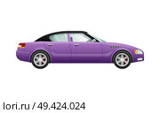 Transport. Picture of isolated violet automobile. Classical mean of transportation with shifted black roof. Contemporary four-wheeled automobile in cartoon style. Four doors. Flat design. Vector. Transport. Isolated Violet Classic Automobile. Стоковая иллюстрация, агентство Ingram Publishing / Фотобанк Лори