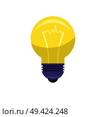 Electrical bulb isolated on white background. Vector illustration of lighting equipment with meaning of new idea in flat style. Yellow Bulb Isolated on White Presenting Idea. Стоковая иллюстрация, агентство Ingram Publishing / Фотобанк Лори