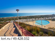 Arenals del Sol Beach in Elche Elx of Alicante in Costa Blanca at Spain aerial view. Стоковое фото, агентство Ingram Publishing / Фотобанк Лори
