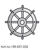 Shiny metal round steering wheel isolated cartoon vector illustration on white background. Device for seagoing vessels navigation.. Shiny Metal Round Steering Wheel Illustration. Стоковая иллюстрация, агентство Ingram Publishing / Фотобанк Лори