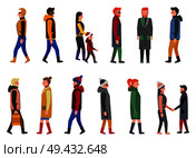 People collection of icons, men and women wearing warm clothes and going somewhere, kid and mother, workers and friends, vector illustration. People Collection of Icons Vector Illustration. Стоковая иллюстрация, агентство Ingram Publishing / Фотобанк Лори