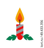 Candle of red color made of wax, Christmas decoration element with flame, ignitable wick embedded in wax vector illustration on white background. Candle of Red Color Christmas Vector Illustration. Стоковая иллюстрация, агентство Ingram Publishing / Фотобанк Лори