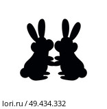 Bunnies sitting together and holding each other paws, silhouette of rabbits cuddling, colorless vector illustration isolated on white background. Bunnies Together Silhouette Vector Illustration. Стоковая иллюстрация, агентство Ingram Publishing / Фотобанк Лори