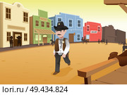 A vector illustration of sheriff walking on an old western town. Стоковая иллюстрация, агентство Ingram Publishing / Фотобанк Лори