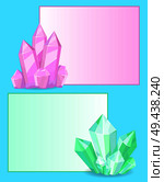 Pink and green crystals gemstones, organic minerals with square frame border vector illustration set isolated on white background in flat style. Pink and Green Crystals Gemstones Organic Minerals. Стоковая иллюстрация, агентство Ingram Publishing / Фотобанк Лори