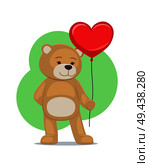 I love you poster adorable teddy gently holding heart balloon in hands, lovely bear animal with red symbol of love, vector illustration greeting card. I Love You Poster Adorable Teddy Gently Hold Heart. Стоковая иллюстрация, агентство Ingram Publishing / Фотобанк Лори
