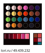 Make up and eyeshadows, collection of tones, palette of colors, cosmetics and products for ladies, vector illustration, isolated on white background. Make Up Eyeshadows Collection Vector Illustration. Стоковая иллюстрация, агентство Ingram Publishing / Фотобанк Лори