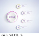 Investing in future infographic poster with wallet and money, bars of gold, increasing charts richness, cryptocurrency, earnings via internet vector. Investing in Future Infographic Poster with Wallet. Стоковая иллюстрация, агентство Ingram Publishing / Фотобанк Лори