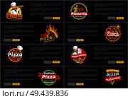 Pizzeria Italian recipes, web pages, hot pizza fastest delivery, pizza restaurant, collection with text sample and headlines, vector illustration. Pizzeria Italian Recipes Web Vector Illustration. Стоковая иллюстрация, агентство Ingram Publishing / Фотобанк Лори