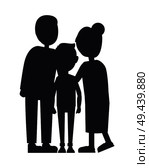 Family silhouette isolated on white background, son with parents vector illustration, black relatives silhouettes, mother and father with small kid. Family Silhouette Isolated on White Background. Стоковая иллюстрация, агентство Ingram Publishing / Фотобанк Лори