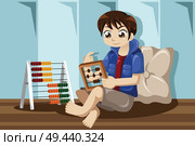 A vector illustration of kid playing with his abacus. Стоковая иллюстрация, агентство Ingram Publishing / Фотобанк Лори
