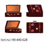 Leather vintage suitcases set open and closed briefcases, decorative nostalgia memories about Great Britain and Egypt, retro clock vector illustrations. Leather Vintage Suitcases Open Closed Briefcases. Стоковая иллюстрация, агентство Ingram Publishing / Фотобанк Лори