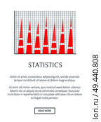 Statistics web page and text sample and headline red chart with squared background statistics diagram vector illustration isolated on white background. Statistics Web Page and Text Vector Illustration. Стоковая иллюстрация, агентство Ingram Publishing / Фотобанк Лори