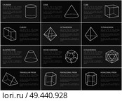 Geometric shapes and text sample, cylinder dodecahedron and icosahedron, cone and cube, cuboid and triangular prism, shapes set vector illustration. Geometric Shapes Text Sample Vector Illustration. Стоковая иллюстрация, агентство Ingram Publishing / Фотобанк Лори