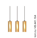 Interior home decor, chandelier set hanging from ceiling, long lamps of yellowish color, poster with item, vector illustration, isolated on white. Interior Home Decor Chandelier Vector Illustration. Стоковая иллюстрация, агентство Ingram Publishing / Фотобанк Лори