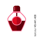 Color template of glass vial vector illustration of bottle with nail polish, pink frame, cherry lid, round label, product isolated on white background. Color Template of Glass Vial Vector Illustration. Стоковая иллюстрация, агентство Ingram Publishing / Фотобанк Лори