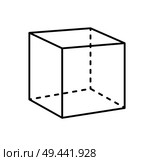 Cube isolated geometric figure of black color projection with lines and dashes. Three-dimensional shape isolated vector illustration on white, cube sketch. Cube Isolated Geometric Figure of Black Projection. Стоковая иллюстрация, агентство Ingram Publishing / Фотобанк Лори