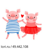 Couple of sweet piglets. Character design pig in ballet skirt and a hog in the vest. Vector illustration.. Couple of sweet piglets. Character design pig in ballet skirt and a hog in the vest. Vector illustration. Стоковая иллюстрация, агентство Ingram Publishing / Фотобанк Лори
