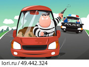 A vector illustration of police chasing criminals in a car on the highway. Стоковая иллюстрация, агентство Ingram Publishing / Фотобанк Лори