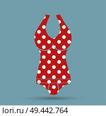 Top polka dot summer mode, swimsuit of pink color with print of dots, summer mode and fashion for women. Стоковая иллюстрация, агентство Ingram Publishing / Фотобанк Лори