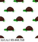 Cartoon turtle seamless pattern on white background. Tortoise with green paws endless texture. Vector illustration of wildlife reptile character, wallpaper wrapping paper design repeatable structure. Cartoon Turtle Seamless Pattern on White Vector. Стоковая иллюстрация, агентство Ingram Publishing / Фотобанк Лори