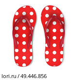 summertime illustration of red polka dot flip flops isolated on white background. Стоковая иллюстрация, агентство Ingram Publishing / Фотобанк Лори