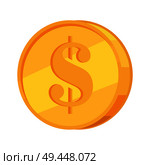 Cold coin with dollar sign icon. Coin from precious metal flat vector illustration isolated on white background. Yellow shiny penny illustration. Cold Coin with Dollar Sign Flat Vector Icon. Стоковая иллюстрация, агентство Ingram Publishing / Фотобанк Лори
