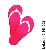 Pink flip flops vector illustration icon isolated on white background. Summer shoes, pair of slippers, cosy footwear in summertime, rubber sandals. Pink Flip Flops Vector Illustration Icon Isolated. Стоковая иллюстрация, агентство Ingram Publishing / Фотобанк Лори