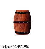 Wooden barrel with wine vector on white. Container made of wood with metal circles for storing alcohol drinks. Keg with red or white wine, oak barrel. Wooden Barrel with Wine Vector on White Container. Стоковая иллюстрация, агентство Ingram Publishing / Фотобанк Лори