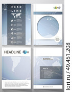 The vector illustration of the editable layout of four A4 format covers with the circle design templates for brochure, magazine, flyer. Polygonal texture. Global connections, futuristic geometric concept.. The vector illustration of editable layout of four A4 format covers with the circle design templates for brochure, magazine, flyer. Polygonal texture. Global connections, futuristic geometric concept. Стоковая иллюстрация, агентство Ingram Publishing / Фотобанк Лори