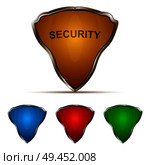 Protection shield set isolated on white backgound. 3D vector illustration, security and safety concept. Стоковая иллюстрация, агентство Ingram Publishing / Фотобанк Лори