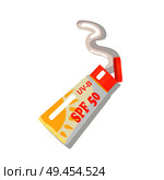 SPF cream isolated for summer relaxation on beach. Vector colorful illustration in flat design of open tube with cosmetic for sun protection. SPF Cream Isolated for Summer Relaxation on Beach. Стоковая иллюстрация, агентство Ingram Publishing / Фотобанк Лори