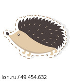 Cute funny prickly hedgehog vector flat cartoon sticker or icon outlined with dotted line isolated on white. Wild spiny animal illustration for game counters. Cute Hedgehog Cartoon Flat Vector Sticker or Icon. Стоковая иллюстрация, агентство Ingram Publishing / Фотобанк Лори