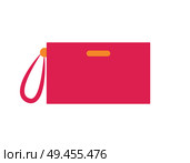 Handbag of pink color, item with strap designed for women, fashion and accessories, clothing store bag vector illustration, isolated on white. Handbag of Pink Color Item Vector Illustration. Стоковая иллюстрация, агентство Ingram Publishing / Фотобанк Лори