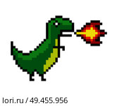 Danger dinosaur making a flame, color pixel banner isolated on white background, green wild animal, dot fire vector illustration, abstract dino. Danger Dinosaur Making a Flame, Color Pixel Banner. Стоковая иллюстрация, агентство Ingram Publishing / Фотобанк Лори