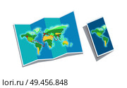 World map booklet isolated on white background, vector illustration of paper with printed countries and continents, traveling path, vacation planning. World Map Booklet Isolated on White Background. Стоковая иллюстрация, агентство Ingram Publishing / Фотобанк Лори