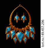 Necklace and earrings set, accessories pieces decorated with blue precious stone, made of gold, jewelry collection isolated on vector illustration. Necklace and Earrings Set Vector Illustration. Стоковая иллюстрация, агентство Ingram Publishing / Фотобанк Лори