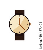Watch of classic vintage type, circular face with pointer showing accurate time, retro device brown leather strap, isolated on vector illustration. Watch Classic Vintage Type Vector Illustration. Стоковая иллюстрация, агентство Ingram Publishing / Фотобанк Лори