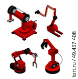 Industrial robots set for efficient production vector illustration of red mechanisms with different nozzles, automatic helpers in plants and factories. Industrial Robots Set for Efficient Production. Стоковая иллюстрация, агентство Ingram Publishing / Фотобанк Лори