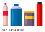 Tubes and jars of all shapes with colorful paints. Liquids to create pictures in capacious and thin containers isolated cartoon vector illustrations.. Tubes and Jars of All Shapes with Colorful Paints. Стоковая иллюстрация, агентство Ingram Publishing / Фотобанк Лори