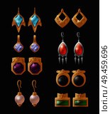 Collection of expensive earrings isolated vector female stylish accessories with sapphire and ruby stones, gold decoration for ears, treasure items. Collection of Expensive Earrings Isolated Vector. Стоковая иллюстрация, агентство Ingram Publishing / Фотобанк Лори