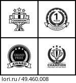 Champion grand prize for first place in tournament, isolated on white backdrop awards collection for the best sportsman, set of vector illustrations. Champion Grand Prize for First Place in Tournament. Стоковая иллюстрация, агентство Ingram Publishing / Фотобанк Лори