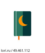 Quran or Koran religious textbook, vector isolated on white. Ramadan Kareem visual sighting of crescent moon symbol of Islam on book cover design. Quran Koran Religious Text Islam Vector Isolated. Стоковая иллюстрация, агентство Ingram Publishing / Фотобанк Лори