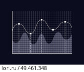Graphic with visual information and curved lines with dots, business graph and chart, data representation vector illustration, isolated on blue. Graphic and Curved Lines, Vector Illustration. Стоковая иллюстрация, агентство Ingram Publishing / Фотобанк Лори