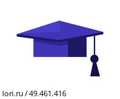 Student purple graduation cap closeup, hat symbolizing end of education and obtaining masters or bachelors degrees isolated on vector illustration. Student Graduation Cap Closeup Vector Illustration. Стоковая иллюстрация, агентство Ingram Publishing / Фотобанк Лори
